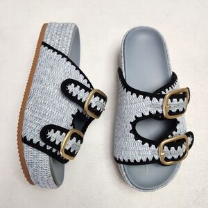 Blue Chunky Woven Raffia Sandal Size 6